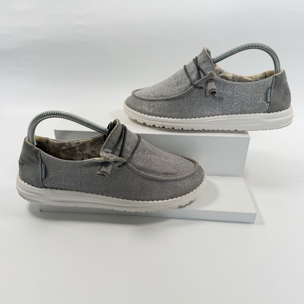 Hey Dude Wendy Stretch Sparkling Gray Slip On Loafers Shoes Size 9 - Picture 3 of 9